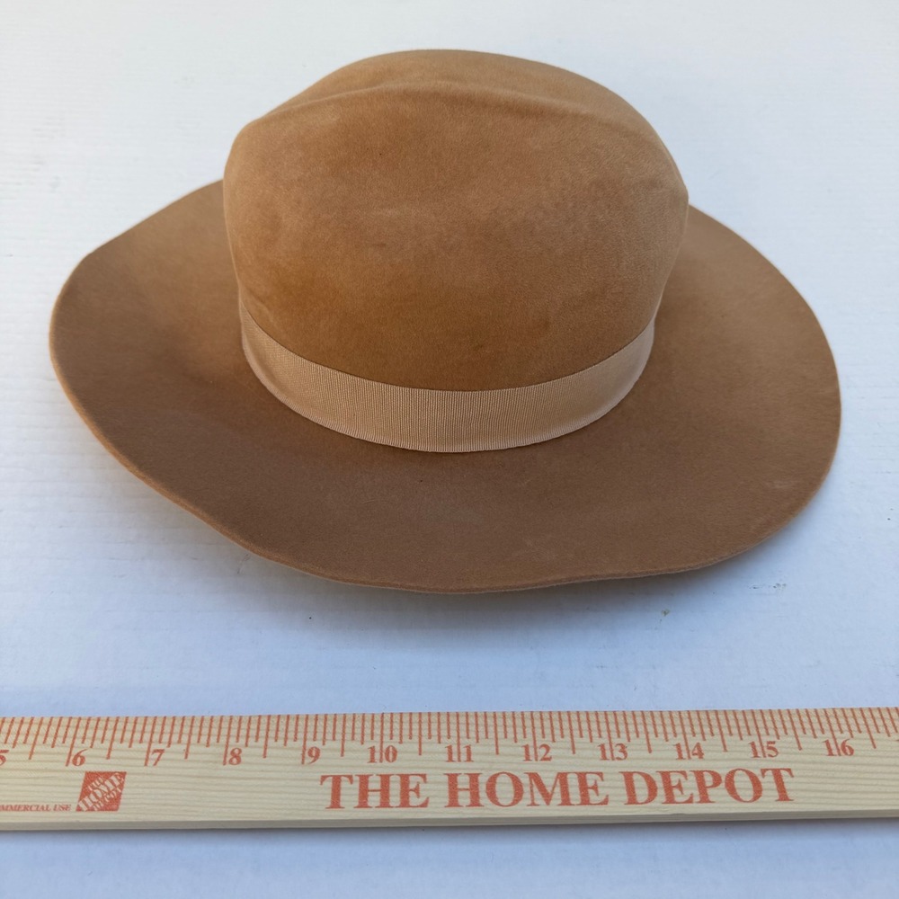 Andre Laug Roma Vintage Tan Felt Wide Brim Hat Made in Italy Grosgrain Band